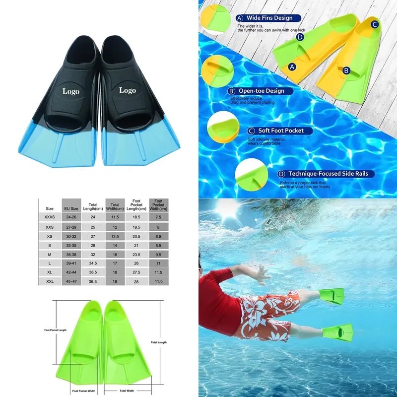 Swim Fin Short Blade - Professional Short Blade Silicone Diving Fins