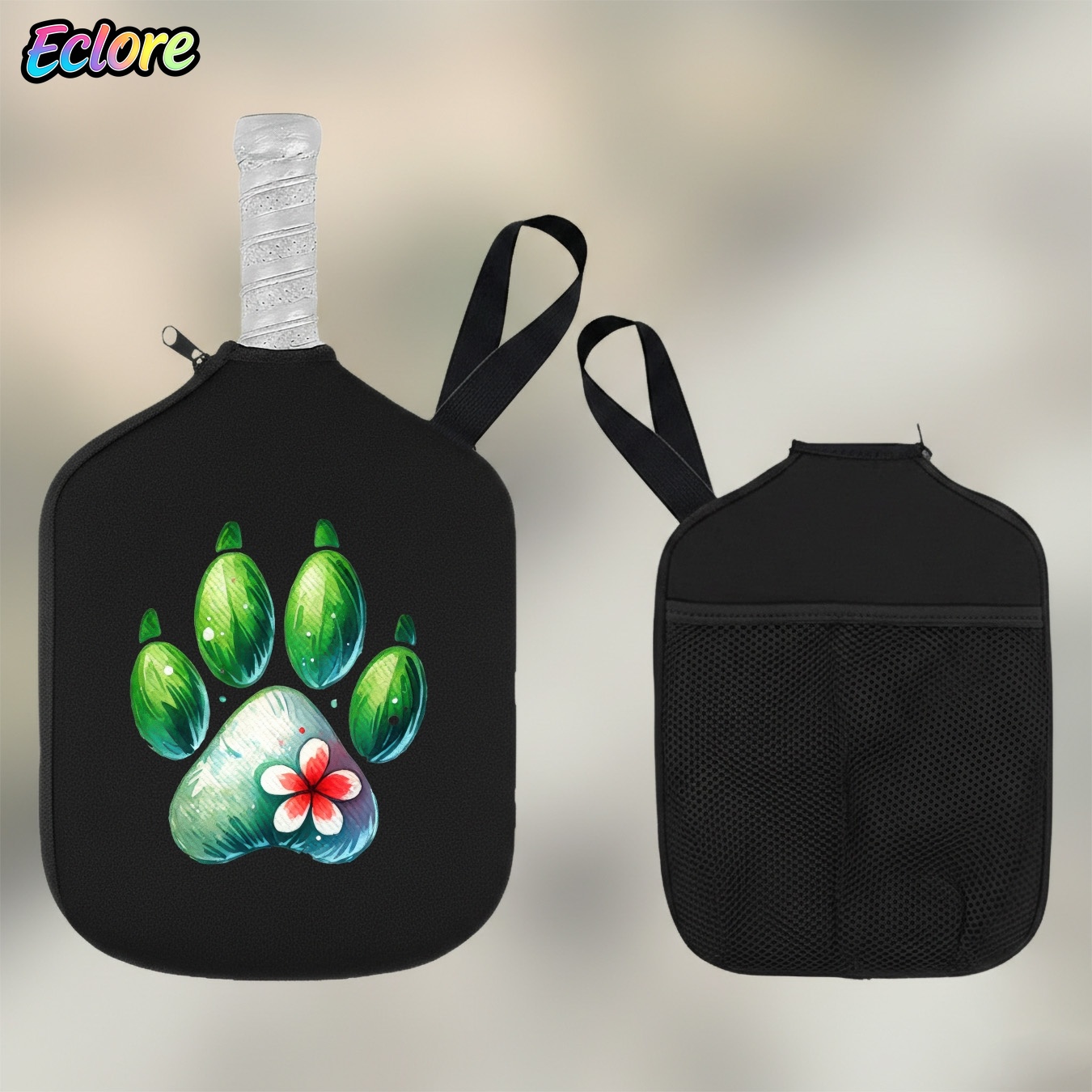 Table Tennis Paddle - Green Watercolor Paw Print Paddle Cover,